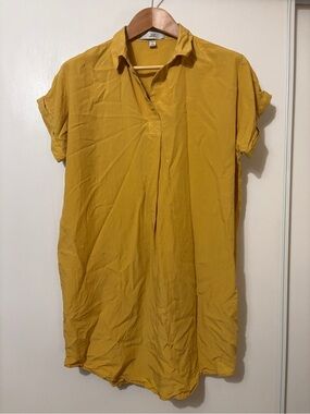 Mustard Yellow Tunic Dress Size Large Boho Chic Boxy Popover Soft Comfort Drape
